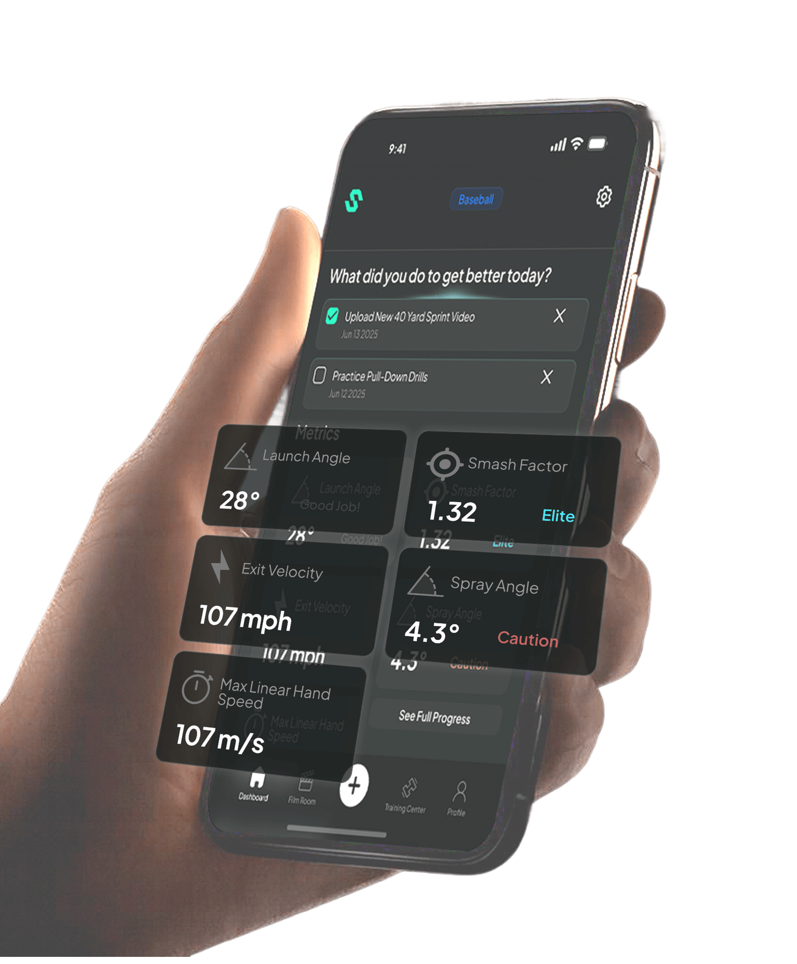 sportFX app showing AI swing analysis